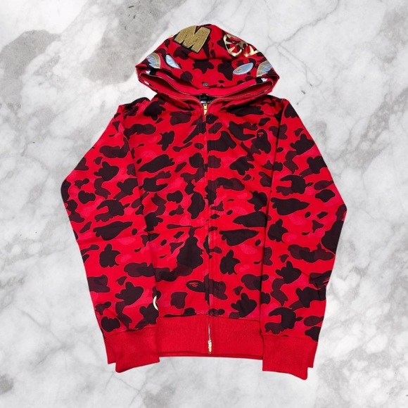 Brand New Red Camo Bape Shark Full Zip Hoodie Men’s Medium - Picture 1 of 3